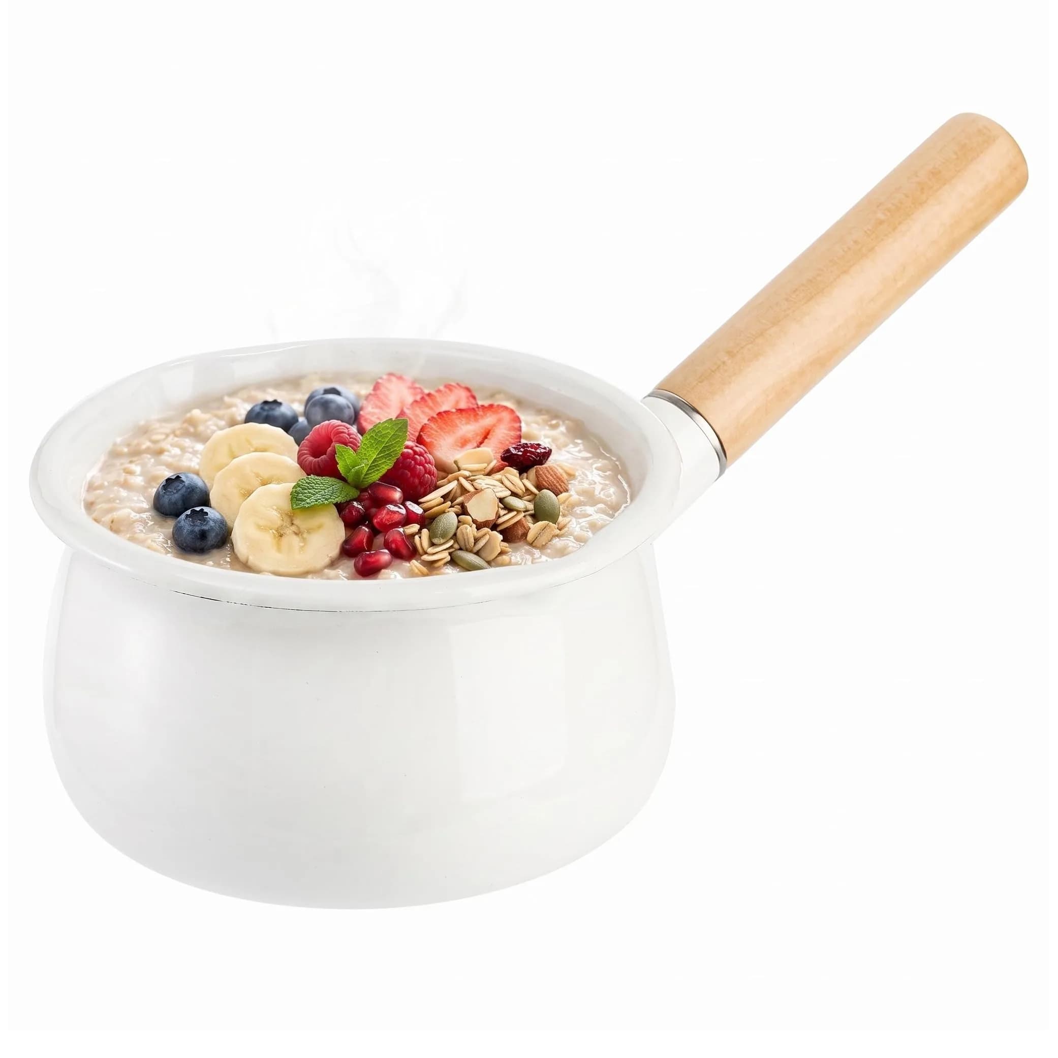 Jucoan 1 Quart Enamel Milk Pan with Dual Pour Spouts | Small Enamel on Steel Saucepan for Heating & Boiling — White