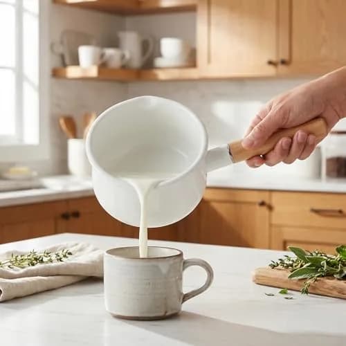 Jucoan 1 Quart Enamel Milk Pan with Dual Pour Spouts | Small Enamel on Steel Saucepan for Heating & Boiling thumbnail 4