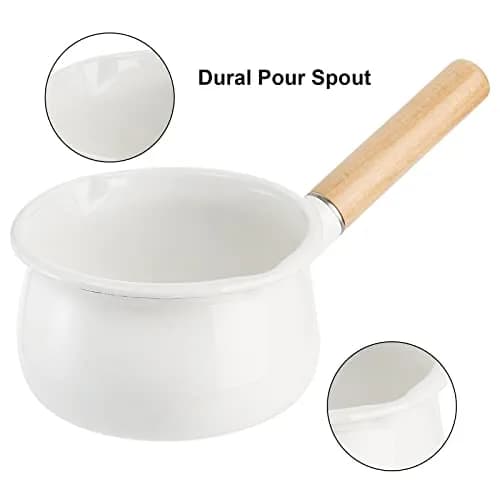 Jucoan 1 Quart Enamel Milk Pan with Dual Pour Spouts | Small Enamel on Steel Saucepan for Heating & Boiling thumbnail 7