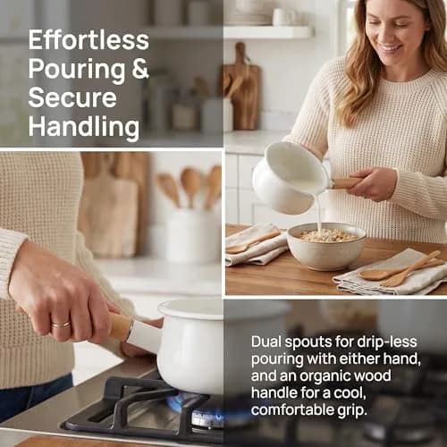 Jucoan 1 Quart Enamel Milk Pan with Dual Pour Spouts | Small Enamel on Steel Saucepan for Heating & Boiling thumbnail 3