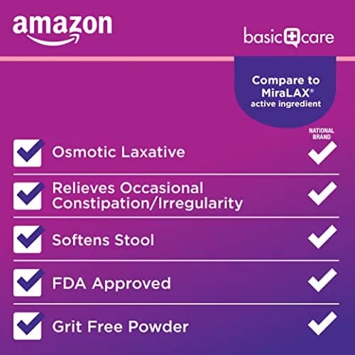 Amazon Basic Care ClearLax Polyethylene Glycol 3350 Powder for Solution, Orange Flavor, 1.11 Pound (503 g) | Osmotic Laxative for Occasional Constipation Relief thumbnail 3