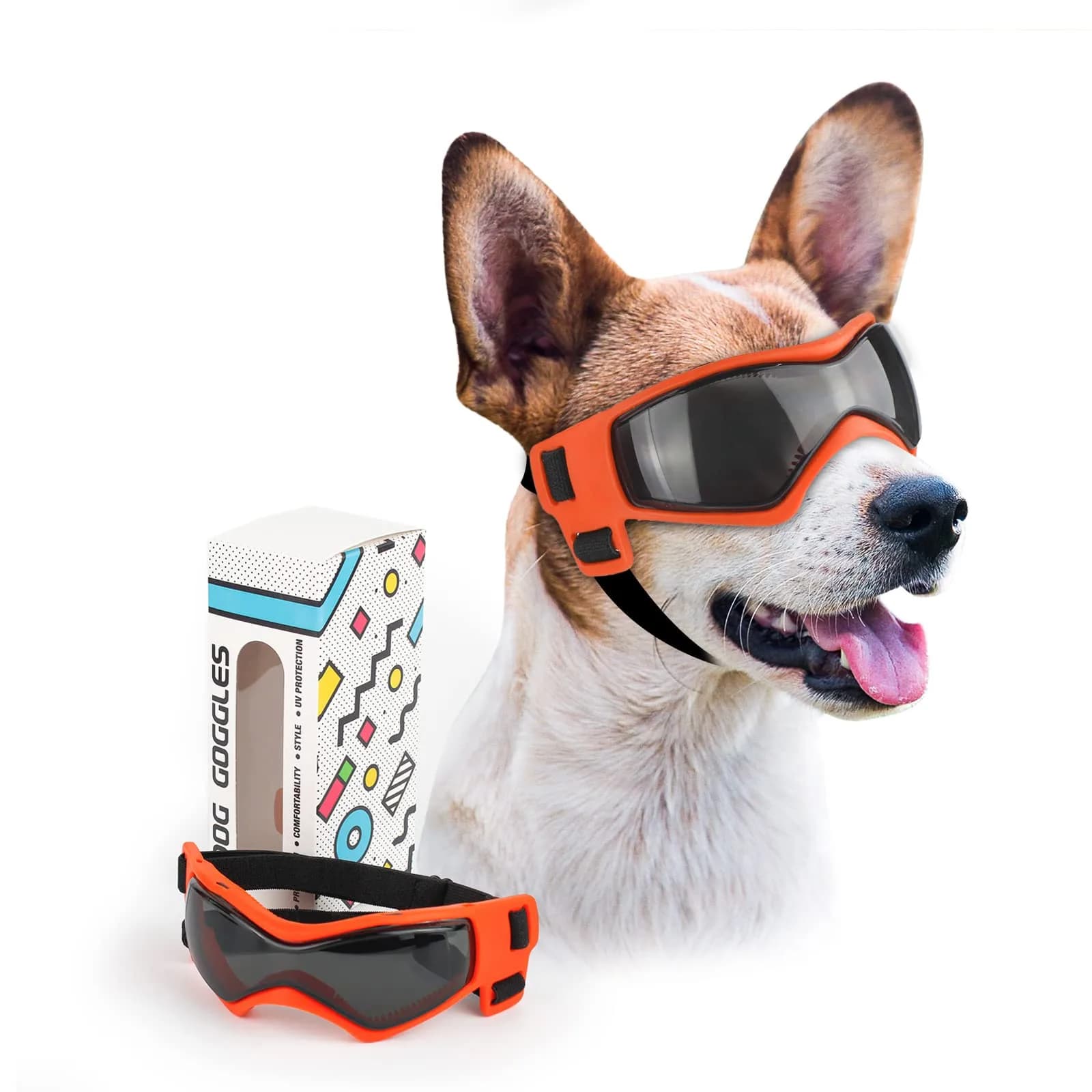 PETLESO Dog Goggles for Small to Medium Breed, Anti-UV Dog Sunglasses 5" L x 2" W | Sporty Orange Pet Eyewear - main product image
