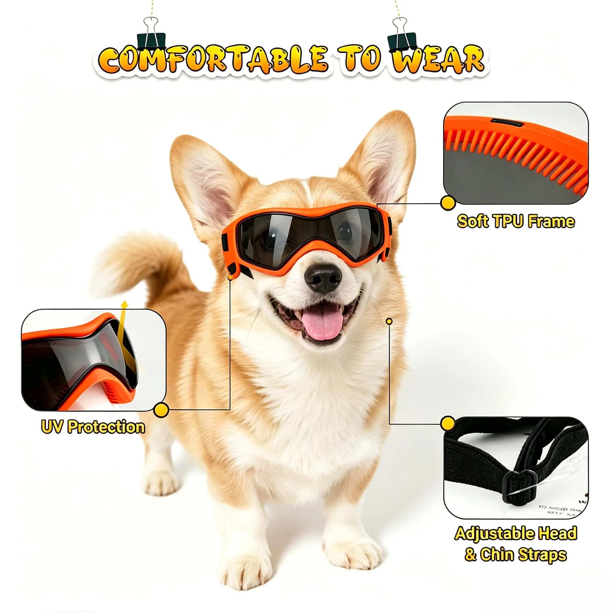 PETLESO Dog Goggles for Small to Medium Breed, Anti-UV Dog Sunglasses 5" L x 2" W | Sporty Orange Pet Eyewear - view 3
