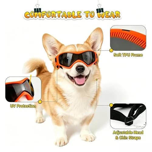 PETLESO Dog Goggles for Small to Medium Breed, Anti-UV Dog Sunglasses 5" L x 2" W | Sporty Orange Pet Eyewear thumbnail 3