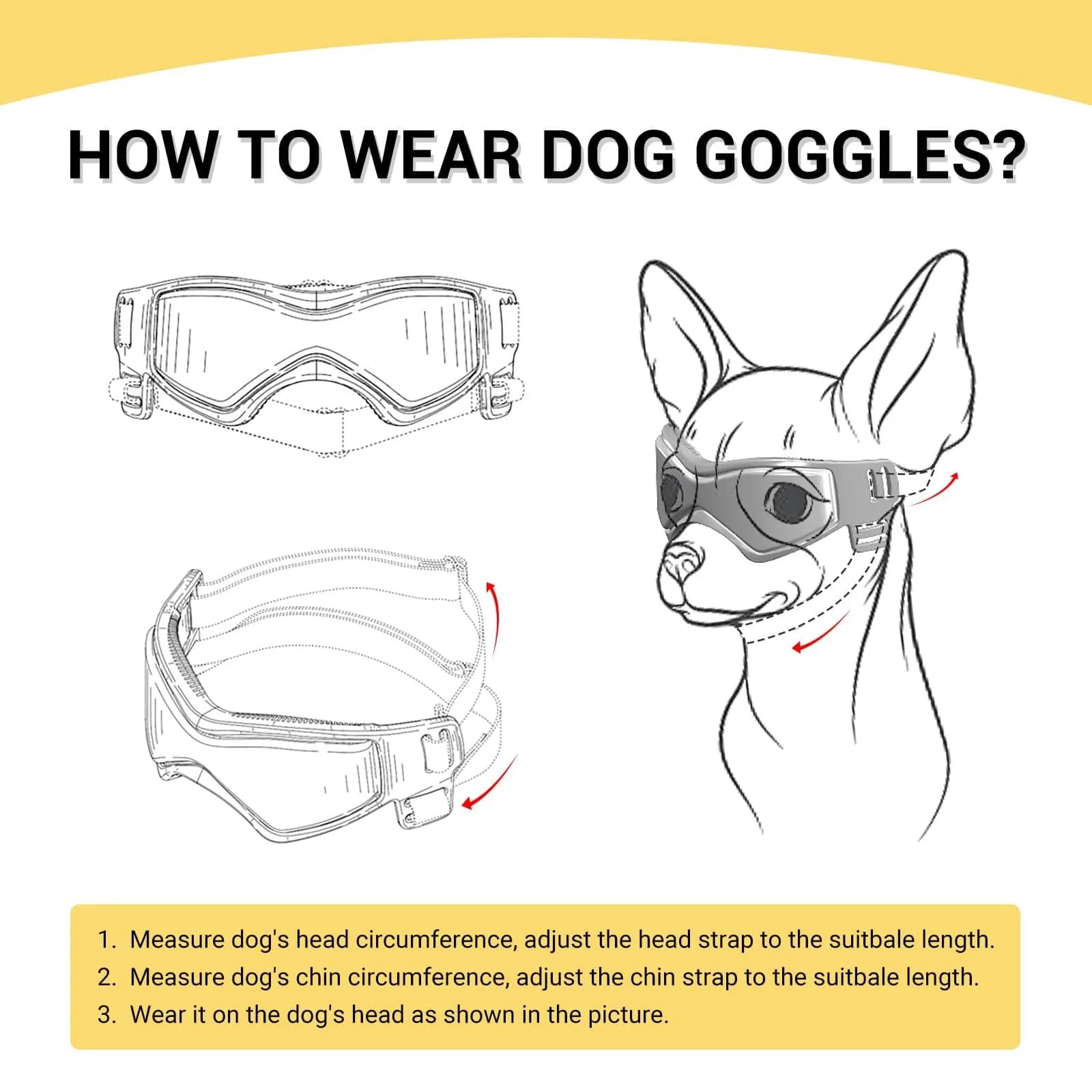 PETLESO Black Dog Goggles for Medium Breeds | UV Protection, Windproof, Adjustable Straps (Size M) - view 6