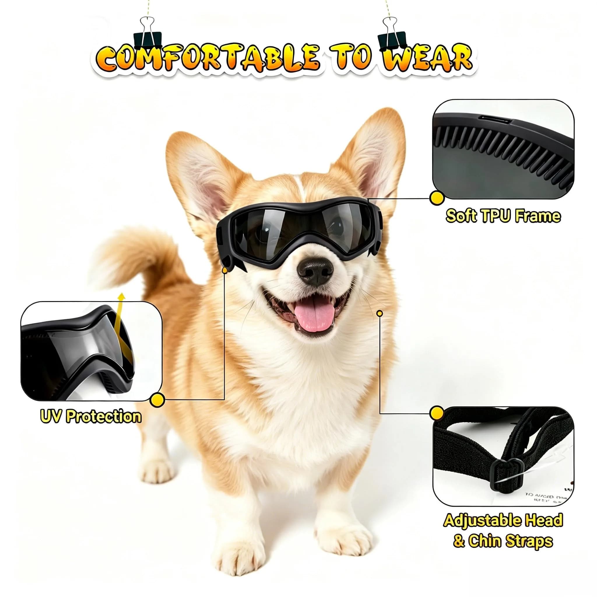 PETLESO Medium Black Dog Goggles - Anti-UV Pet Sunglasses for Small to Medium Breeds - view 3