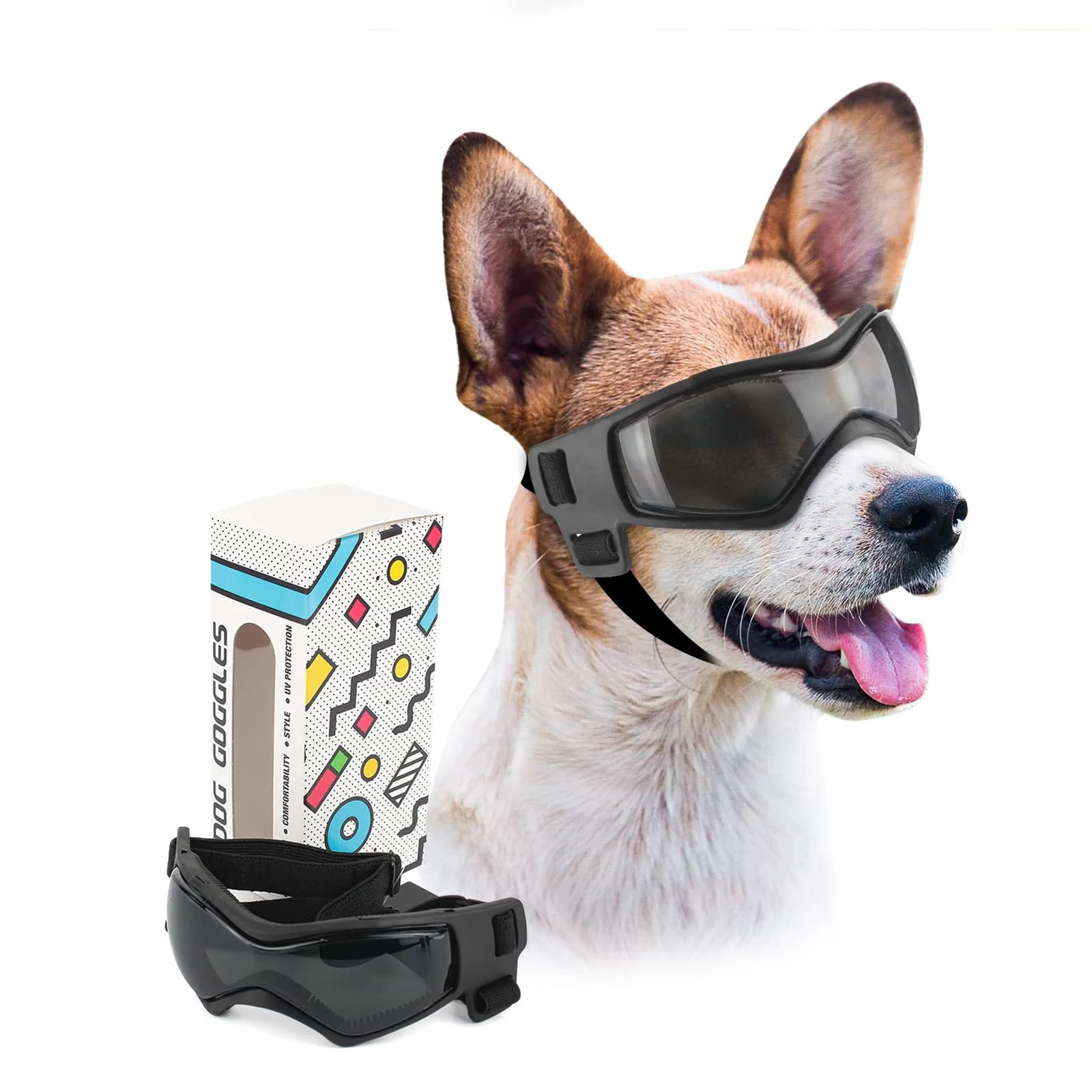PETLESO Dog Goggles for Small to Medium Breed, Anti-UV Dog Sunglasses 5" L x 2" W | Sporty Orange Pet Eyewear — Black / Medium