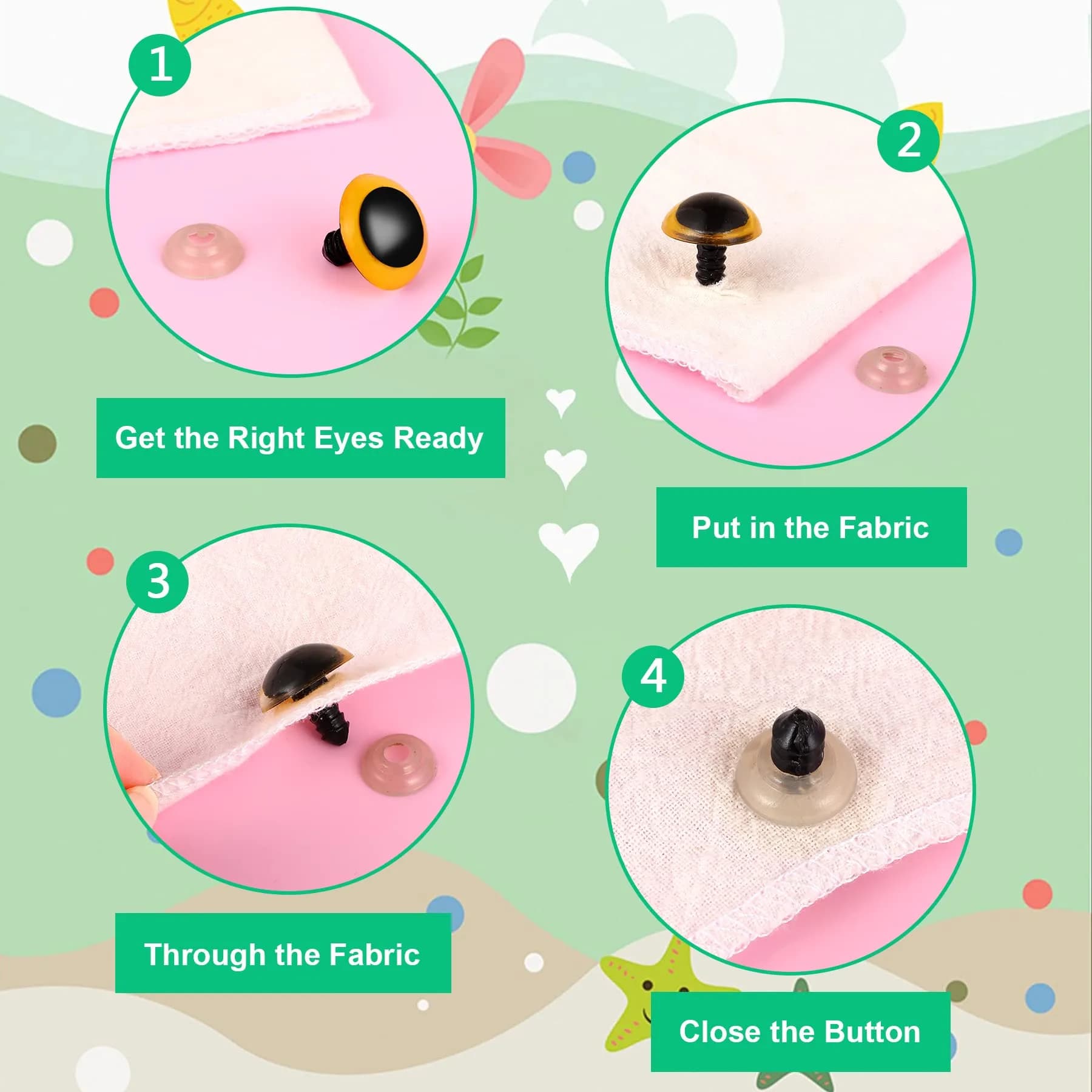 UPINS Large Colored Safety Eyes and Nose with Washers for Amigurumi, 180 Pcs | Crafting Supplies for DIY Dolls - view 4