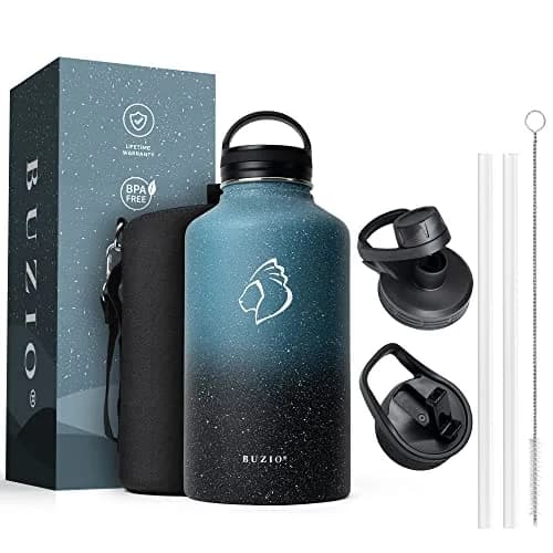 BUZIO 64 oz Insulated Stainless Steel Water Bottle with 3 Lids | Keeps Cold 48 Hrs thumbnail 1