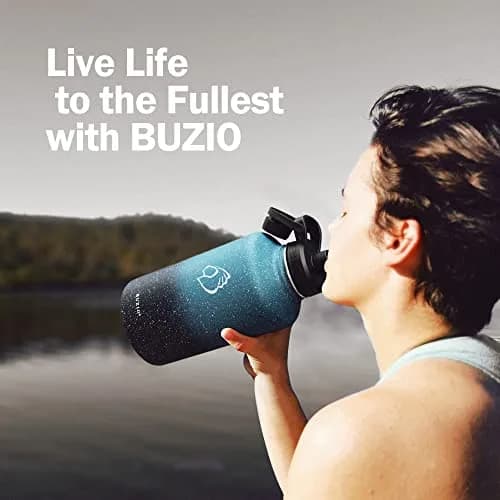 BUZIO 64 oz Insulated Stainless Steel Water Bottle with 3 Lids | Keeps Cold 48 Hrs thumbnail 7