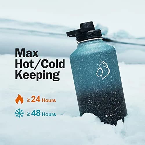 BUZIO 64 oz Insulated Stainless Steel Water Bottle with 3 Lids | Keeps Cold 48 Hrs thumbnail 3