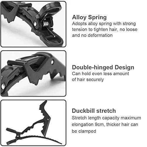 THR3E STROKES Red Square Crocodile Hair Clips Set of 12 | Double-Hinged Styling Clips for All Hair Types thumbnail 4