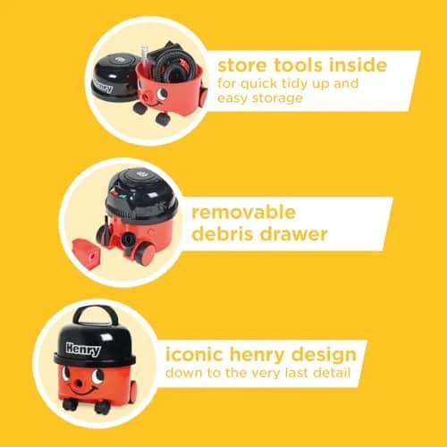 Casdon Henry & Hetty Toys - Henry Vacuum Cleaner - Red Vacuum Cleaning Toy with Real Function & Nozzle Accessories - Kids Cleaning Set - For Children Aged 3+ thumbnail 5