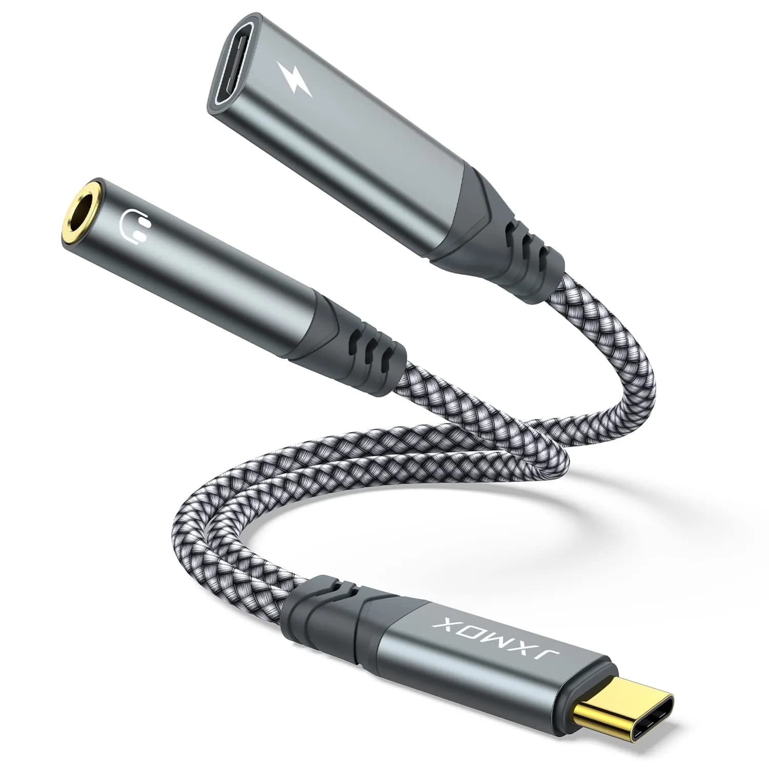 JXMOX USB C to 3.5mm Headphone & Charger Adapter 1-Pack | 60W PD Fast Charging & HiFi Audio — 1-Pack