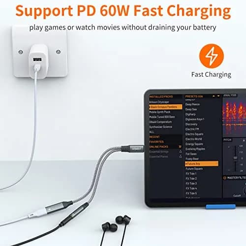 JXMOX USB C to 3.5mm Headphone & Charger Adapter 1-Pack | 60W PD Fast Charging & HiFi Audio thumbnail 2