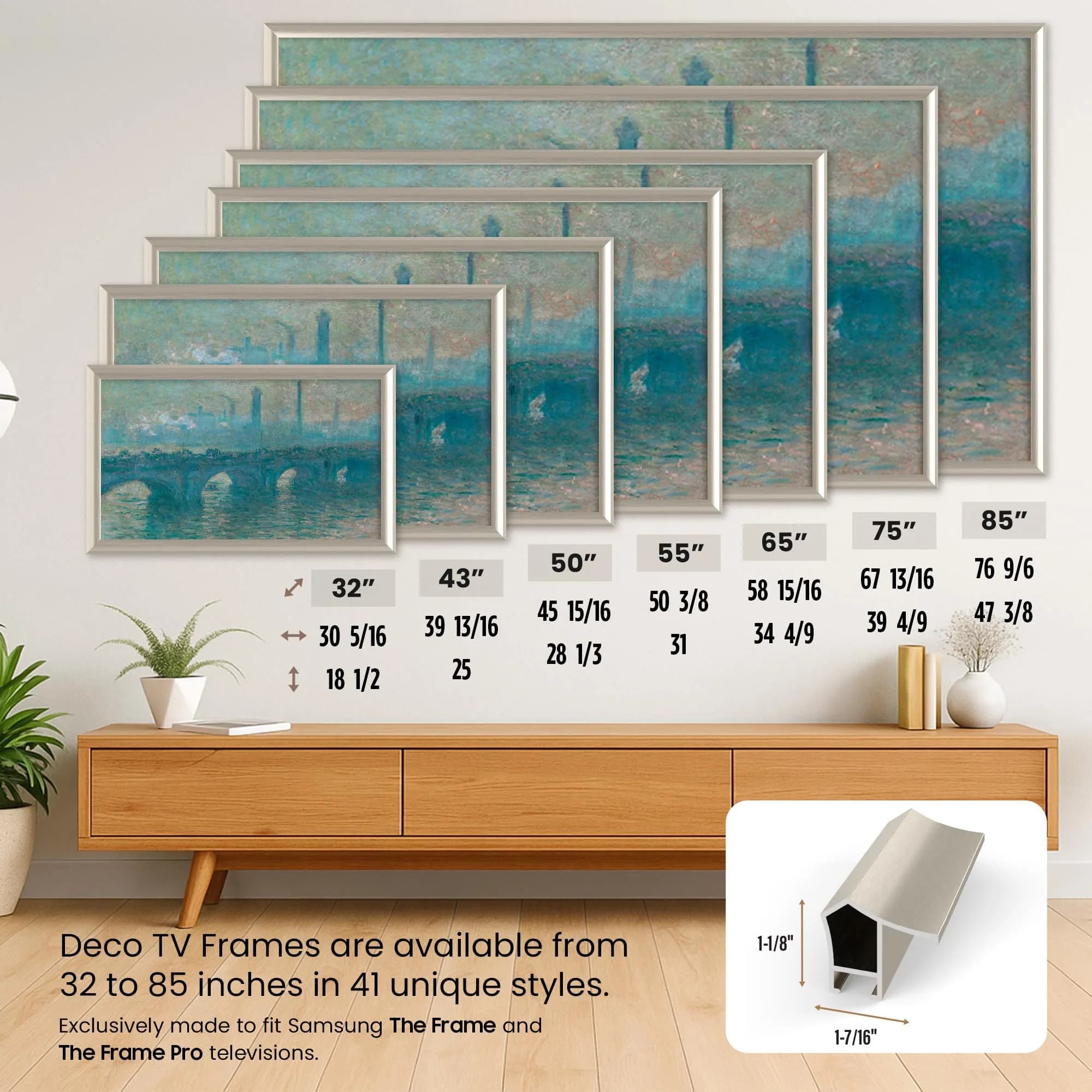 Frame My TV German Silver Prismatic 3" Deco TV Frame for Samsung The Frame/Pro TVs | Aluminum Construction - view 5