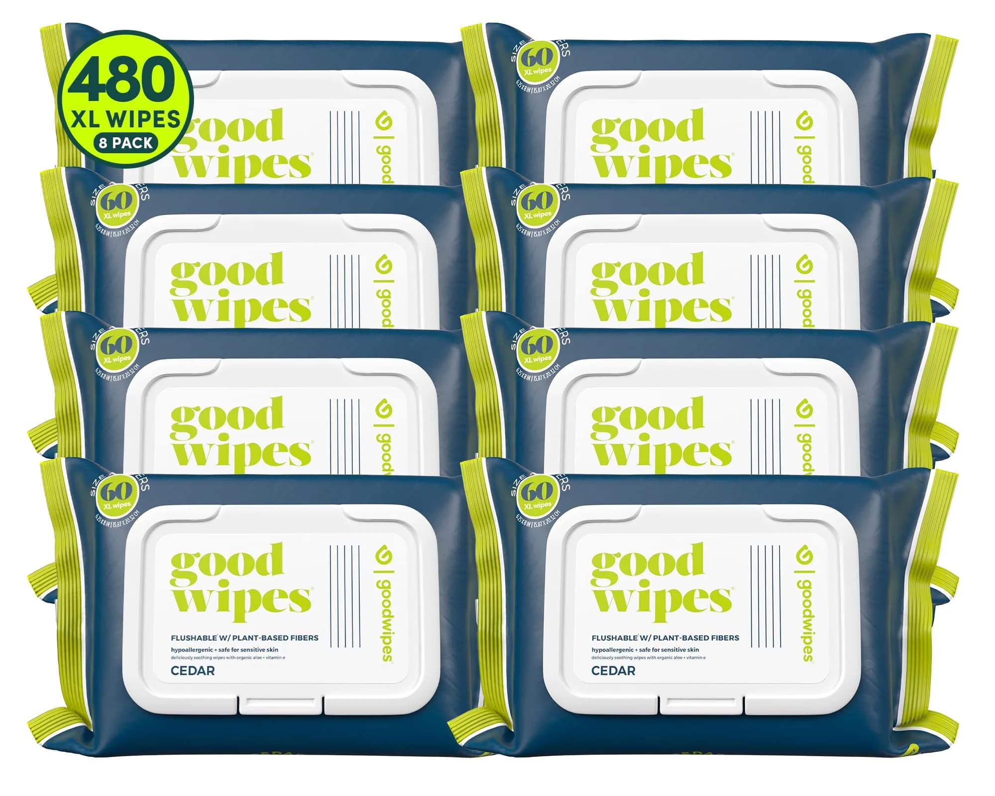 goodwipes Flushable Wipes for Adults, 60 Count (Pack of 8) Cedar Scent | Septic & Sewer Safe XL Wipes