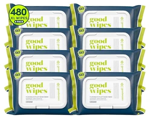 goodwipes Flushable Wipes for Adults, 60 Count (Pack of 8) Cedar Scent | Septic & Sewer Safe XL Wipes thumbnail 1