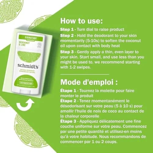 Schmidt's Natural Deodorant Bergamot & Lime 2.65 oz | 24 Hour Odor Protection, Vegan & Aluminum-Free thumbnail 5