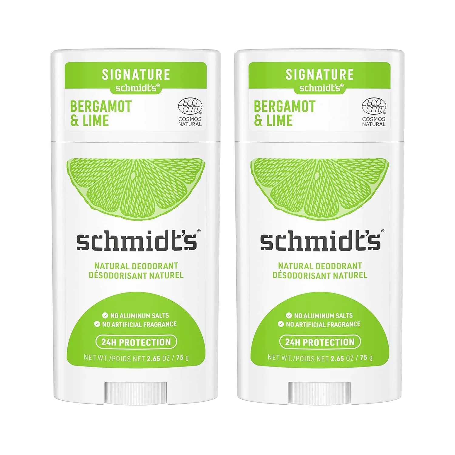 Schmidt's Natural Deodorant Bergamot & Lime 2.65 oz | 24 Hour Odor Protection, Vegan & Aluminum-Free — Green