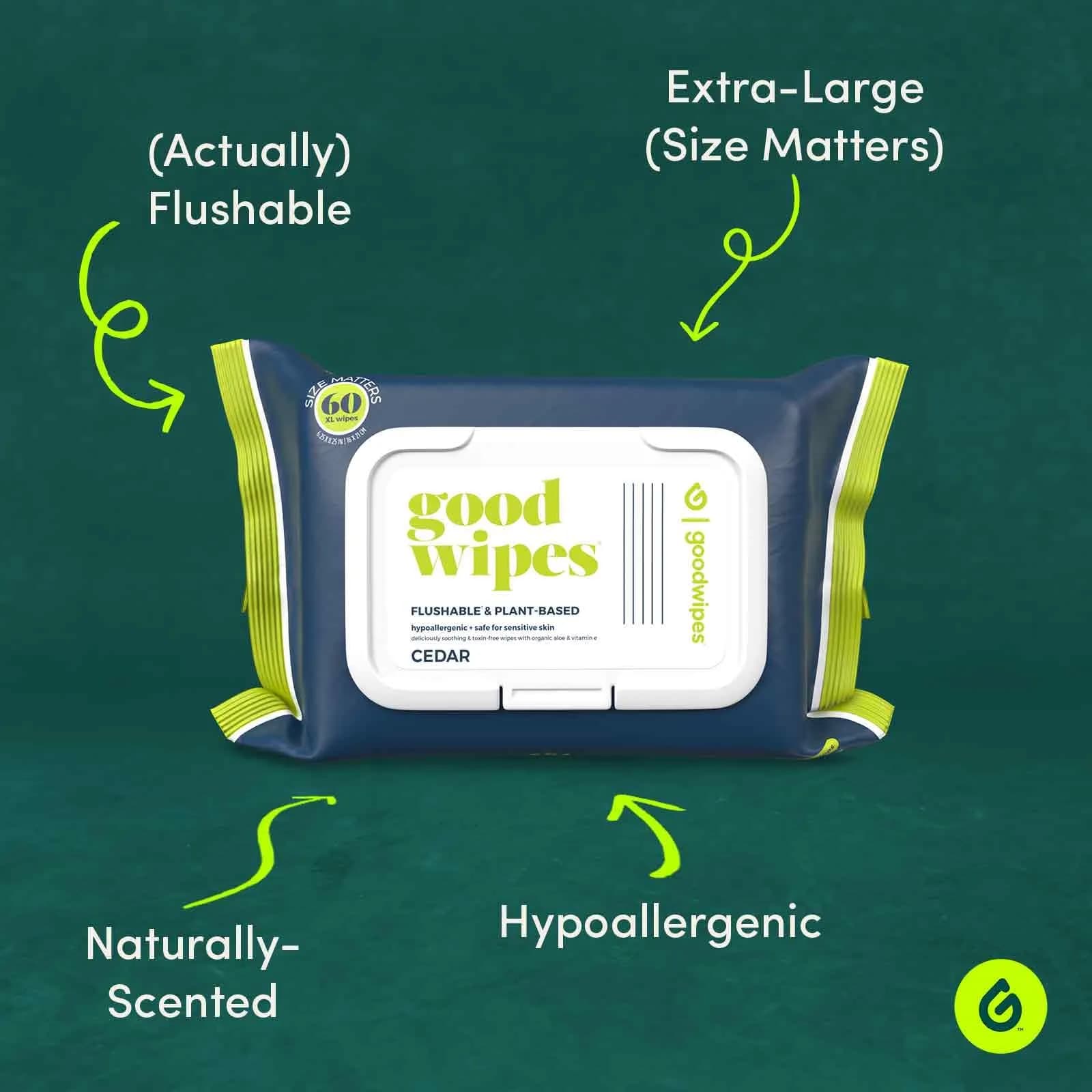 goodwipes Flushable Wipes 360 Count (Pack of 6) Cedar | Septic Safe & Biodegradable - view 2