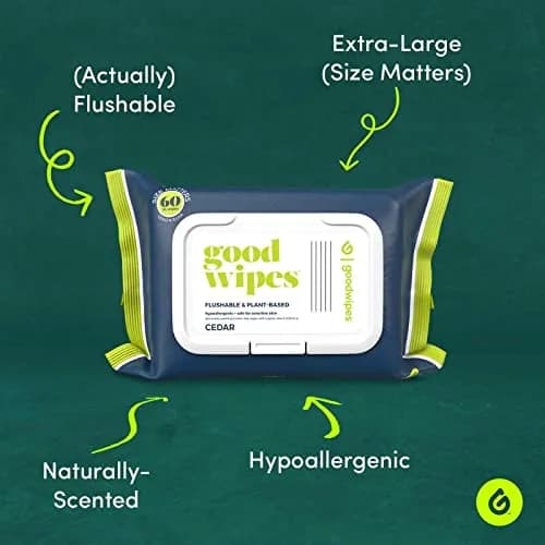 goodwipes Flushable Wipes 360 Count (Pack of 6) Cedar | Septic Safe & Biodegradable thumbnail 2