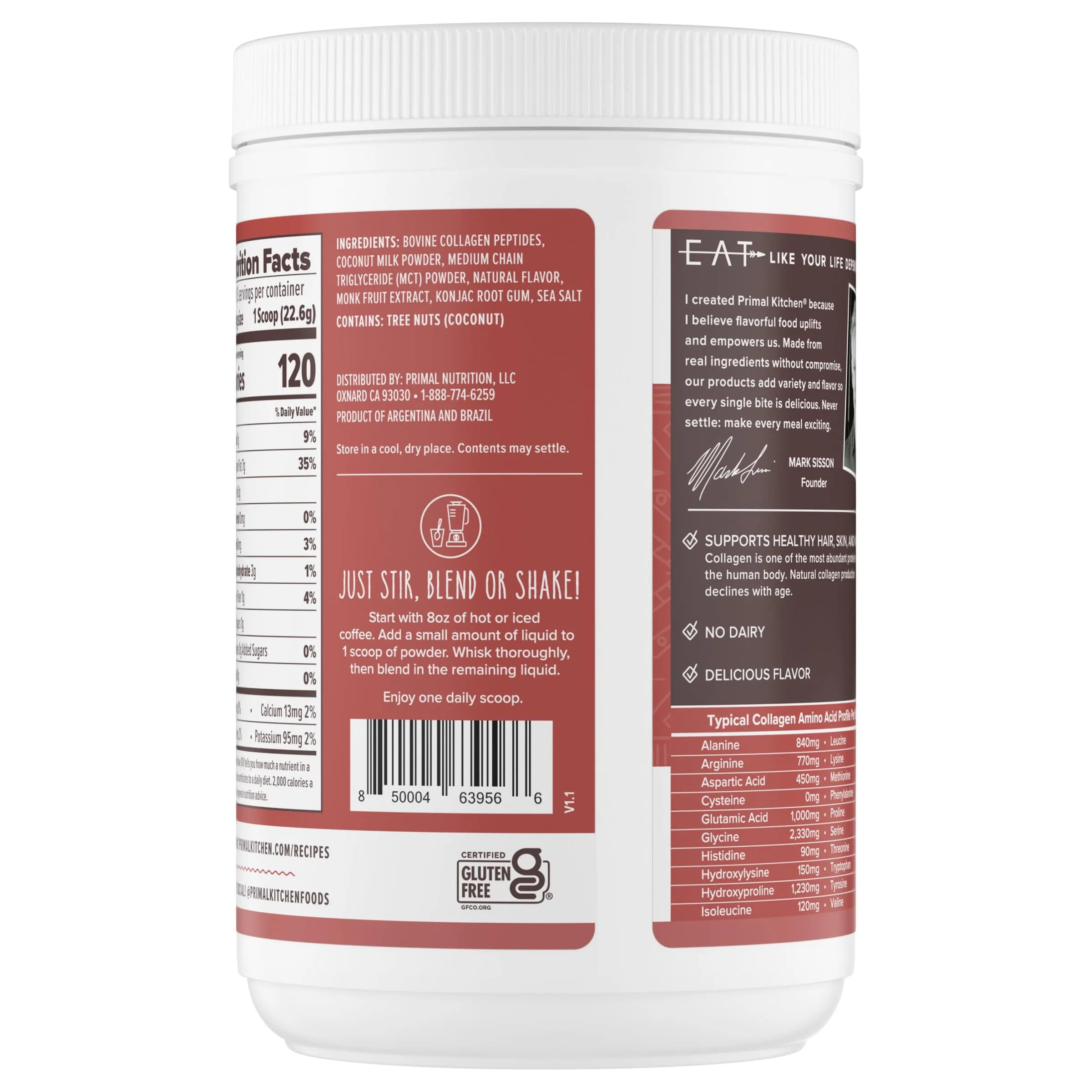 Primal Kitchen Hazelnut Collagen Creamer Powder 293g (10.34 Oz) | 11g Collagen Peptides Per Serving - view 4