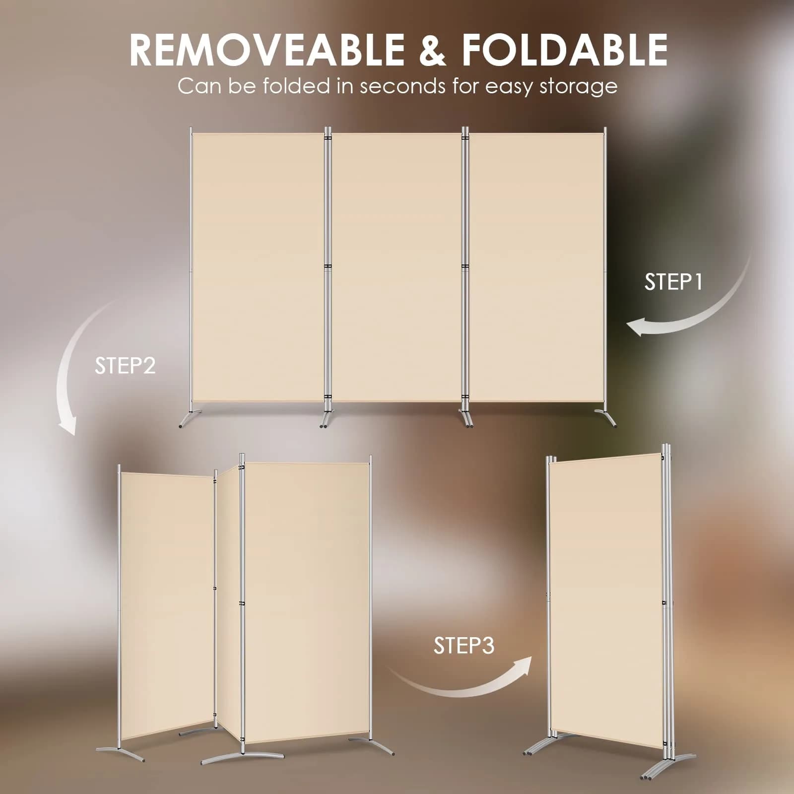 RANTILA 3 Panel Room Divider 215.9 cm (71"H) | Freestanding Folding Privacy Screen for Offices and Homes - view 5