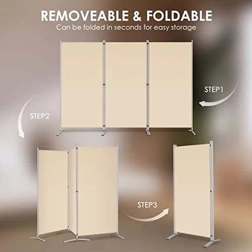 RANTILA 3 Panel Room Divider 215.9 cm (71"H) | Freestanding Folding Privacy Screen for Offices and Homes thumbnail 5