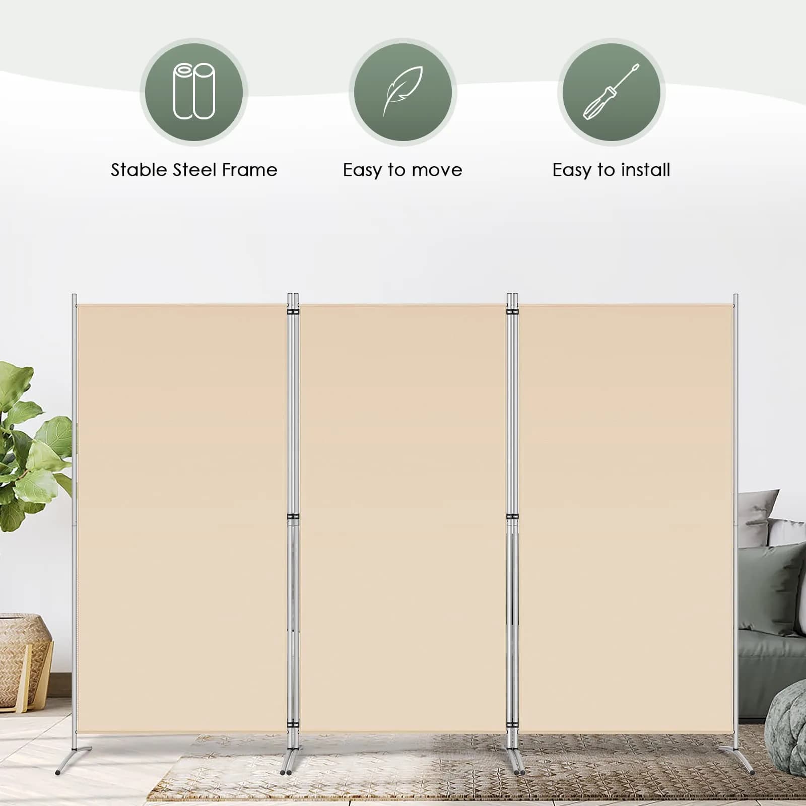 RANTILA 3 Panel Room Divider 215.9 cm (71"H) | Freestanding Folding Privacy Screen for Offices and Homes - view 6