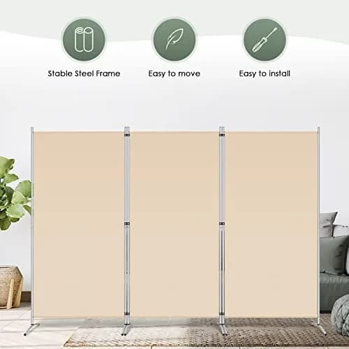 RANTILA 3 Panel Room Divider 215.9 cm (71"H) | Freestanding Folding Privacy Screen for Offices and Homes thumbnail 6