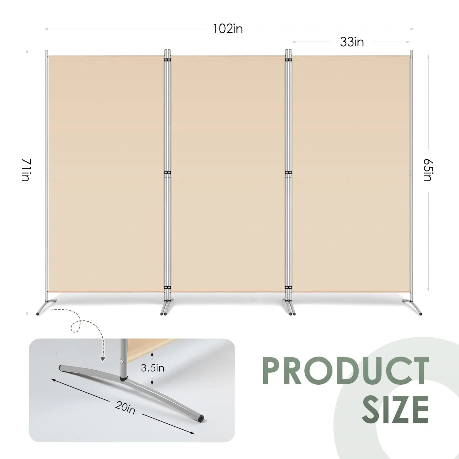 RANTILA 3 Panel Room Divider 215.9 cm (71"H) | Freestanding Folding Privacy Screen for Offices and Homes - view 2