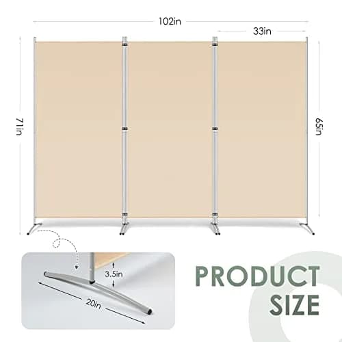 RANTILA 3 Panel Room Divider 215.9 cm (71"H) | Freestanding Folding Privacy Screen for Offices and Homes thumbnail 2