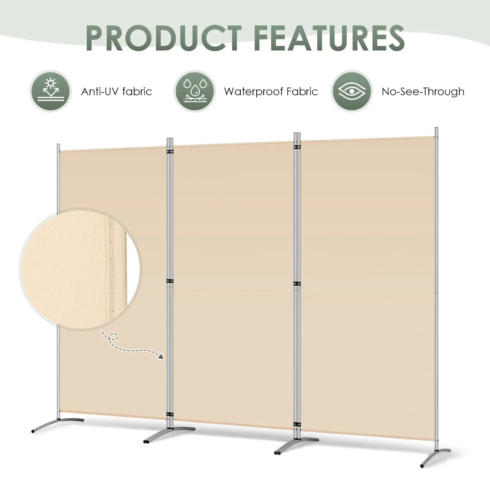 RANTILA 3 Panel Room Divider 215.9 cm (71"H) | Freestanding Folding Privacy Screen for Offices and Homes - view 3