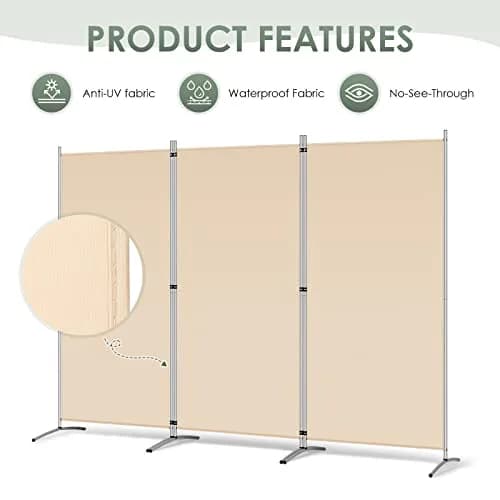 RANTILA 3 Panel Room Divider 215.9 cm (71"H) | Freestanding Folding Privacy Screen for Offices and Homes thumbnail 3