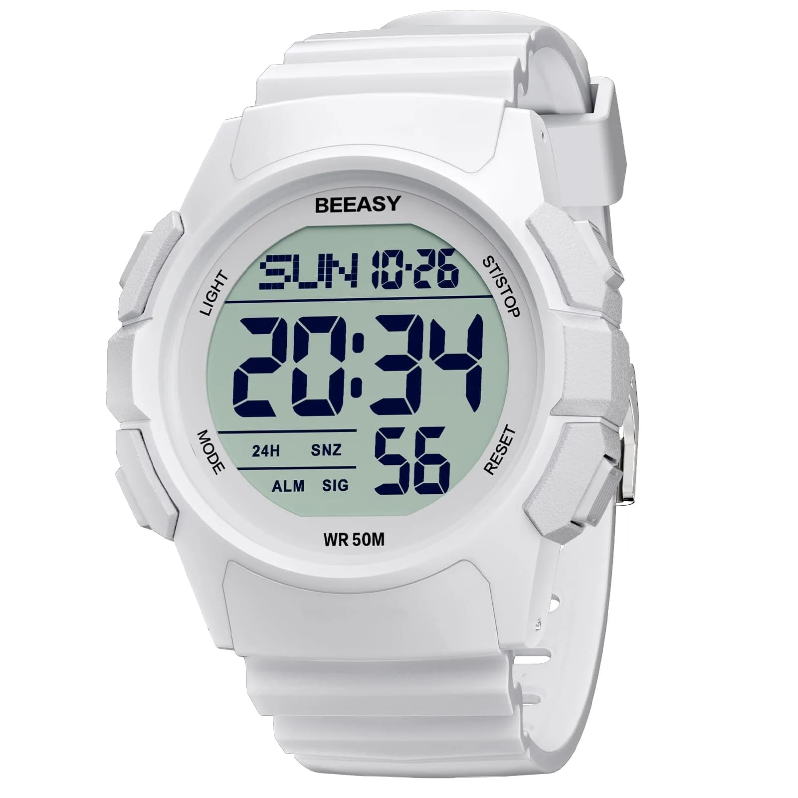 Beeasy Men Digital Sports Watch Waterproof 50M | Dual Time, Stopwatch & Alarm (110c) — White