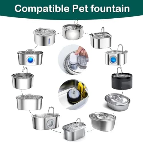 KANCHOU Cat Water Fountain Filter 16Pcs for 101oz/3L Stainless Steel Fountain | 8 Filters & 8 Sponges thumbnail 2