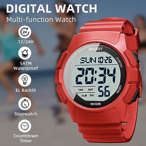 Beeasy Men Digital Sports Watch Waterproof 50M | Dual Time, Stopwatch & Alarm (115 chars) thumbnail 3