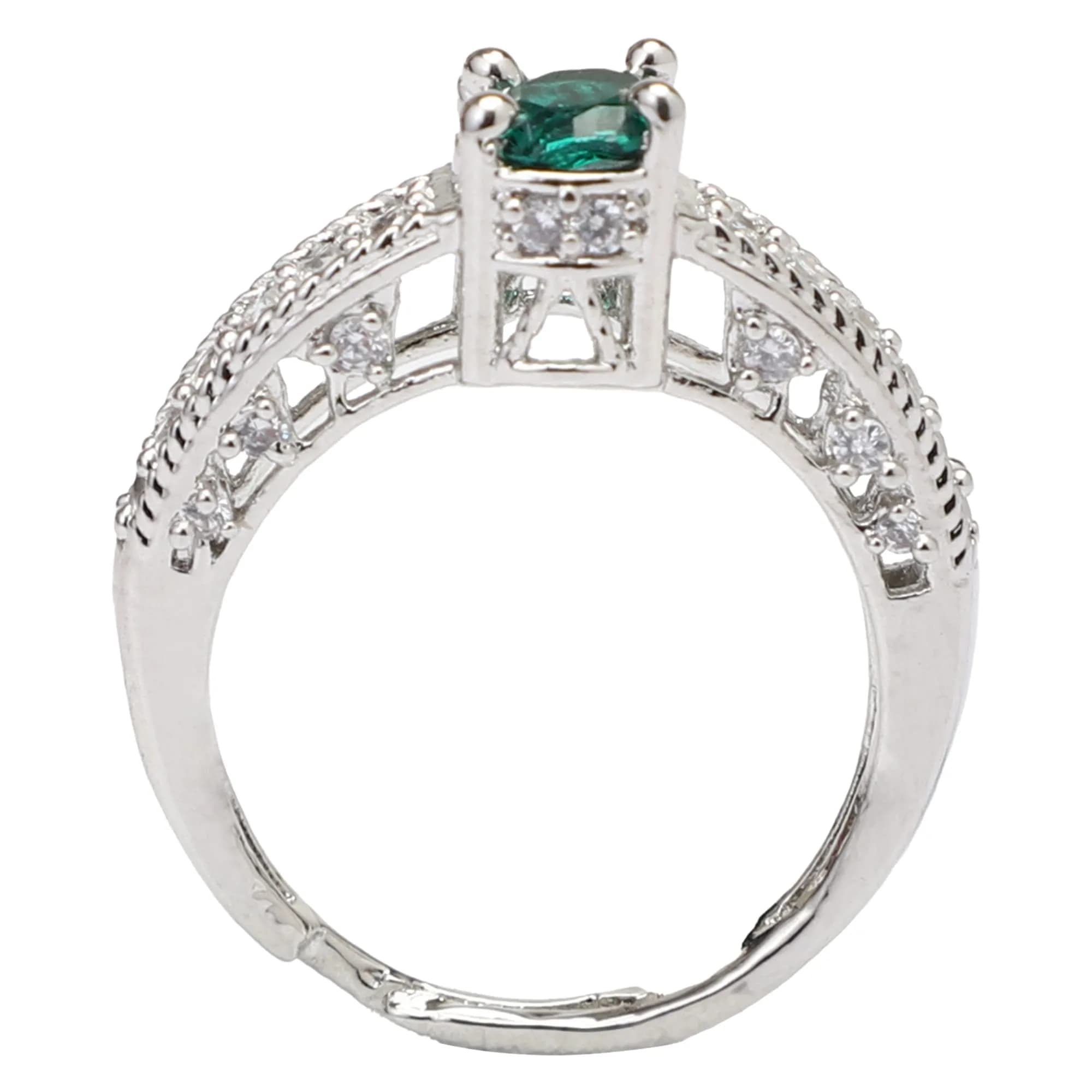 I Jewels Rhodium Plated CZ Crystal Adjustable Designer Finger Ring for Women (FL162G) - Green, 50mm - view 5