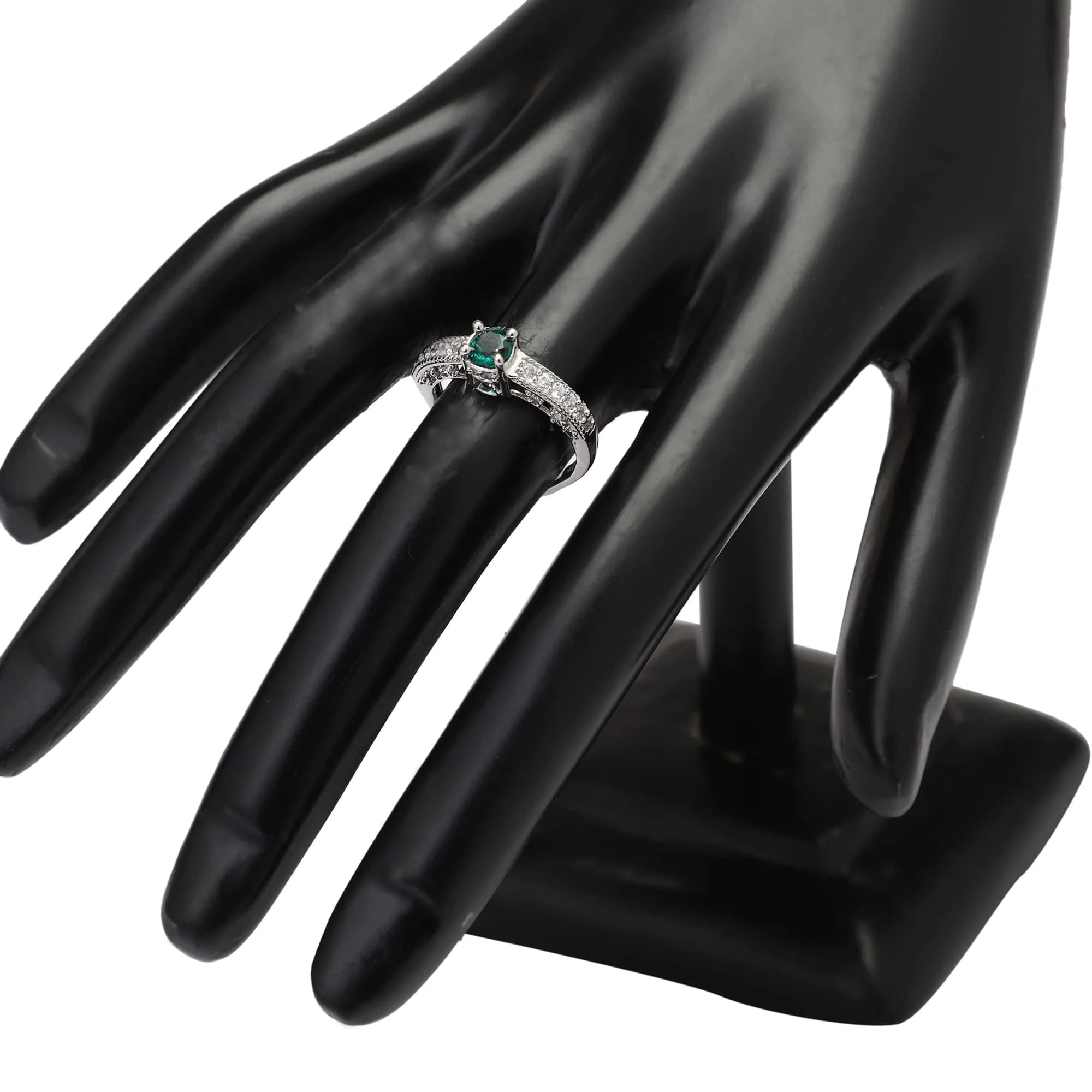 I Jewels Rhodium Plated CZ Crystal Adjustable Designer Finger Ring for Women (FL162G) - Green, 50mm - view 6