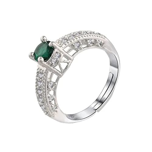 I Jewels Rhodium Plated CZ Crystal Adjustable Designer Finger Ring for Women (FL162G) - Green, 50mm thumbnail 2