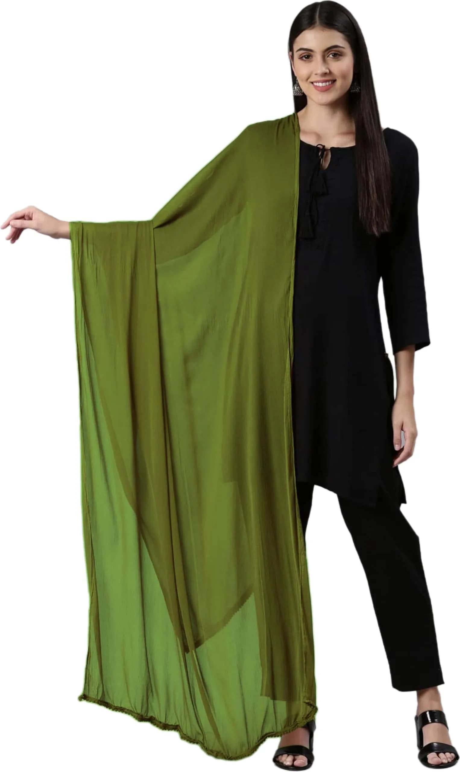 DUPATTA FASHION Solid Chiffon Dupatta 2.50 Meters (8.2 ft) Mehndi | Lightweight & Versatile for All Seasons - main product image