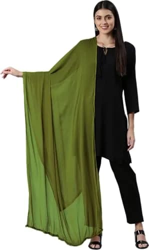 DUPATTA FASHION Solid Chiffon Dupatta 2.50 Meters (8.2 ft) Mehndi | Lightweight & Versatile for All Seasons thumbnail 1