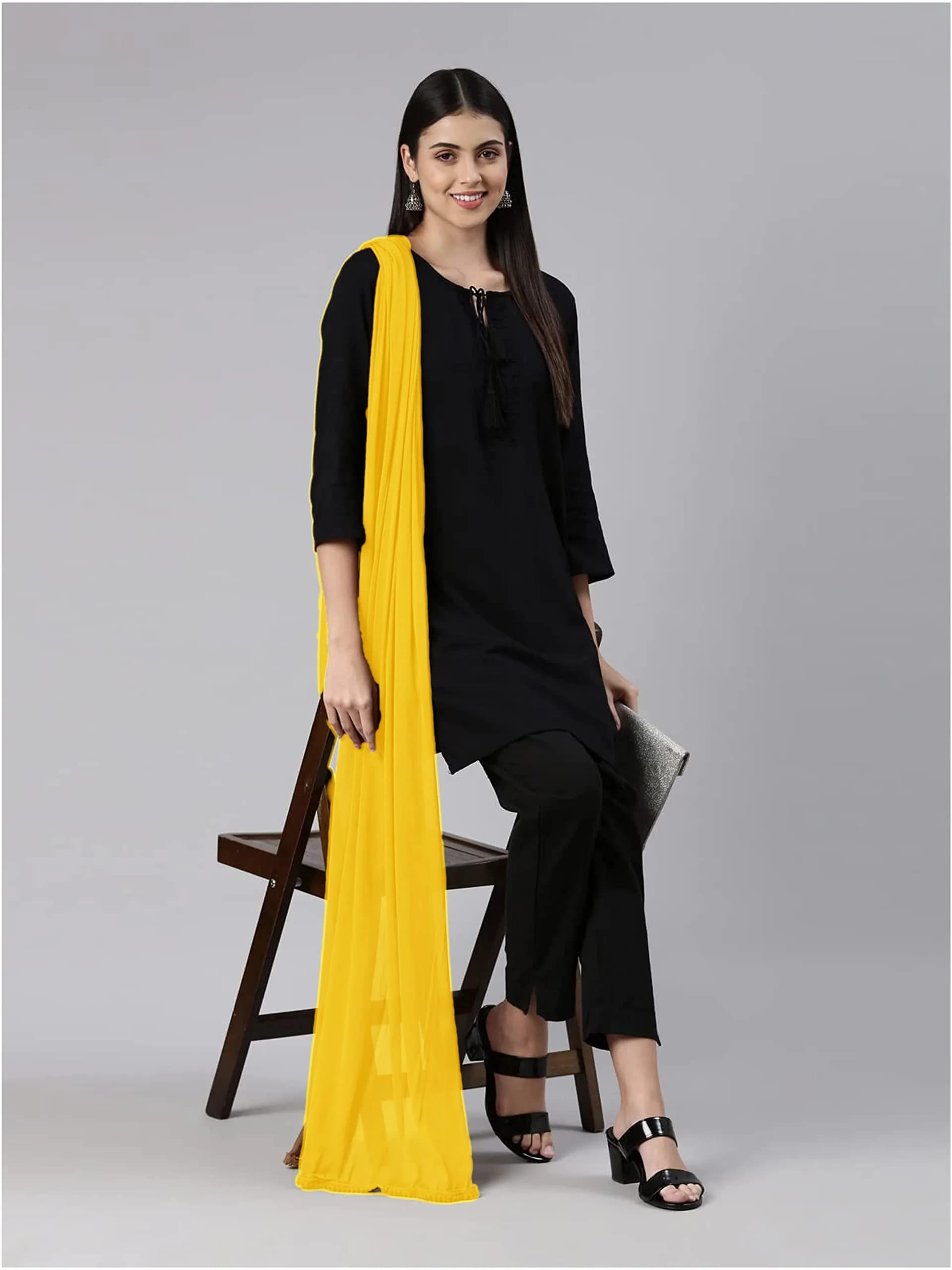 DUPATTA FASHION Chiffon Dupatta Lightweight Soft Sheer Long Head Wrap Solid 20cm (7.87in) x 25cm (9.84in) | All Season Breathable - view 9