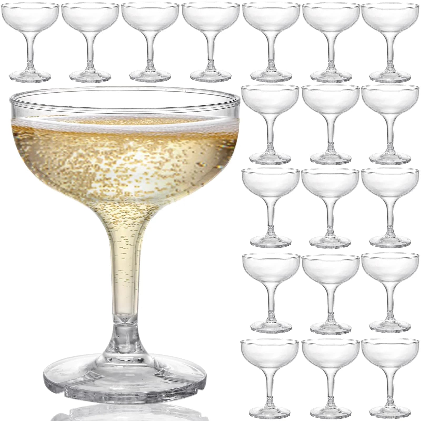 Peohud Set of 20 Coupe Cocktail Glasses, 5 Oz Acrylic | Reusable Champagne Cups for Party & Home