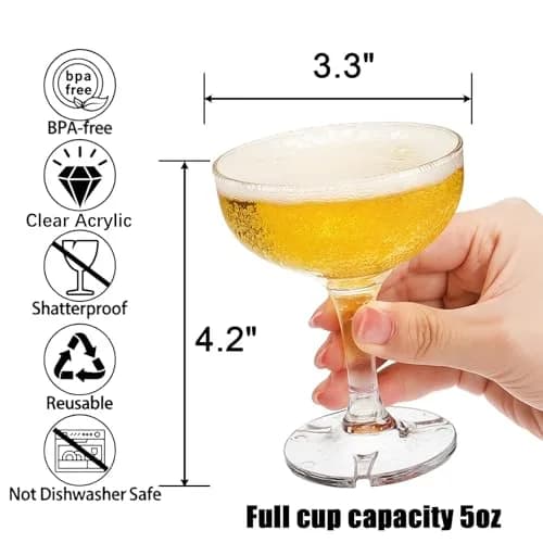 Peohud Set of 20 Coupe Cocktail Glasses, 5 Oz Acrylic | Reusable Champagne Cups for Party & Home thumbnail 2