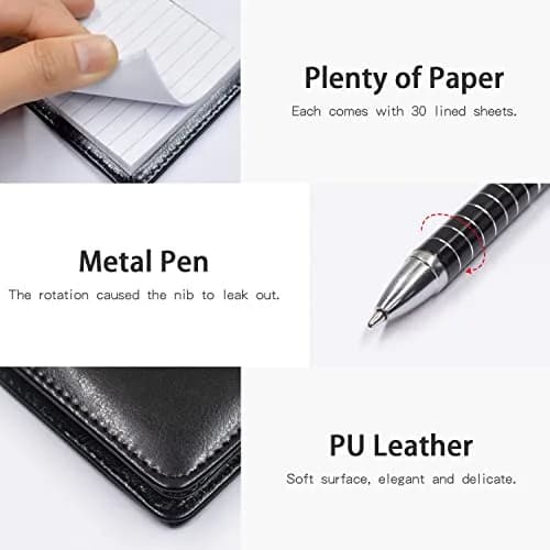 Xhwykzz Black PU Leather Pocket Notebook Holder Set with Pen & 5 Refills | 3x5 Inch, 30 Lined Pages Per Pad thumbnail 6