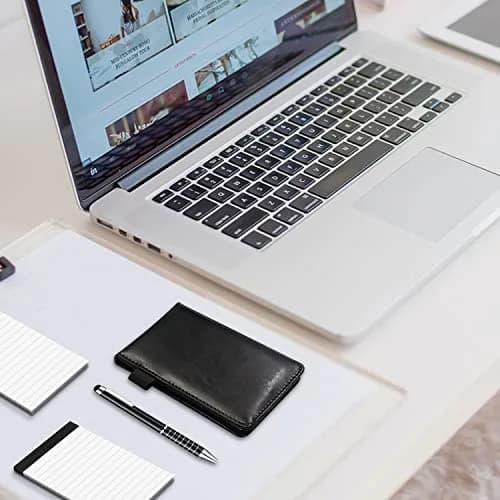Xhwykzz Black PU Leather Pocket Notebook Holder Set with Pen & 5 Refills | 3x5 Inch, 30 Lined Pages Per Pad thumbnail 2