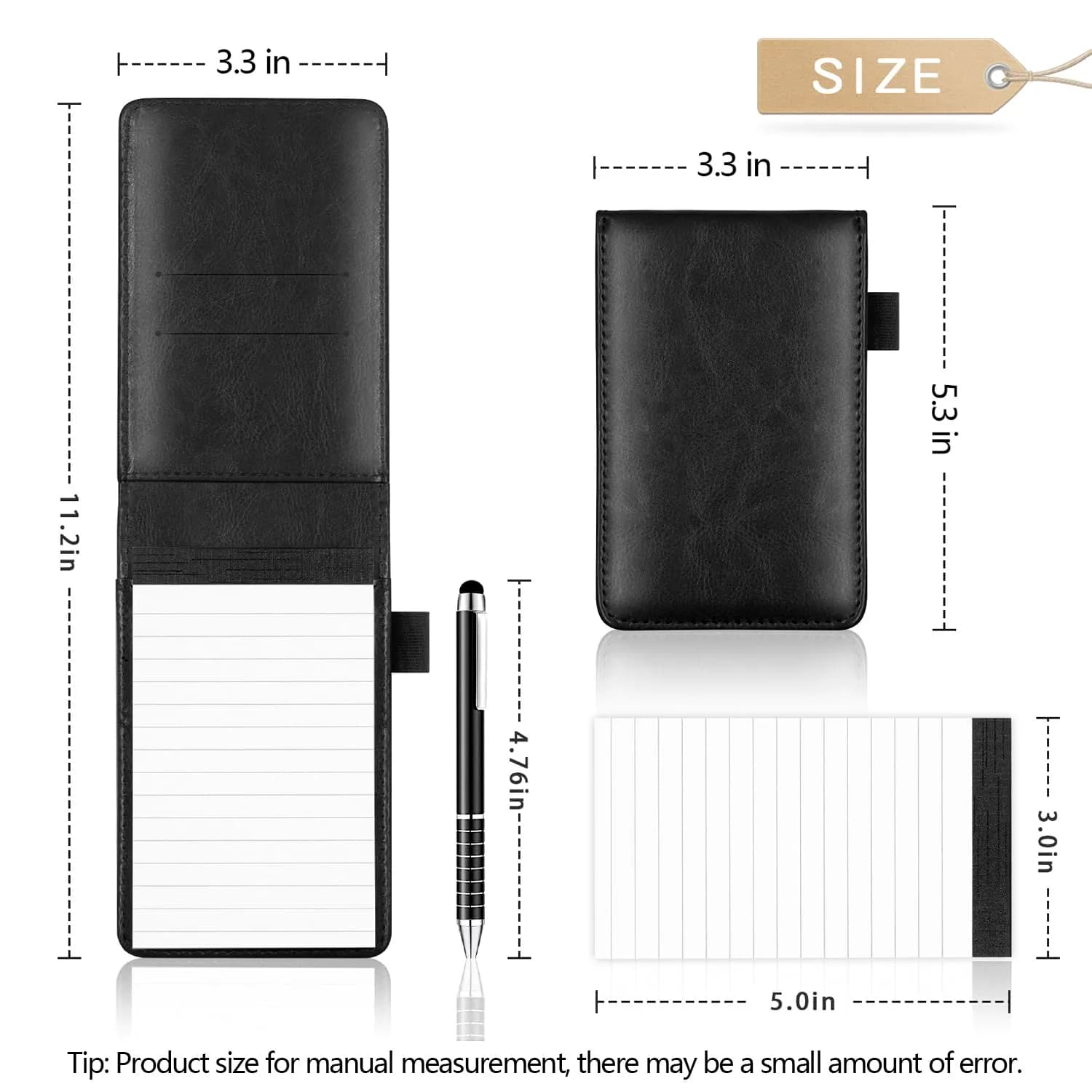 Xhwykzz Black PU Leather Pocket Notebook Holder Set with Pen & 5 Refills | 3x5 Inch, 30 Lined Pages Per Pad - view 3
