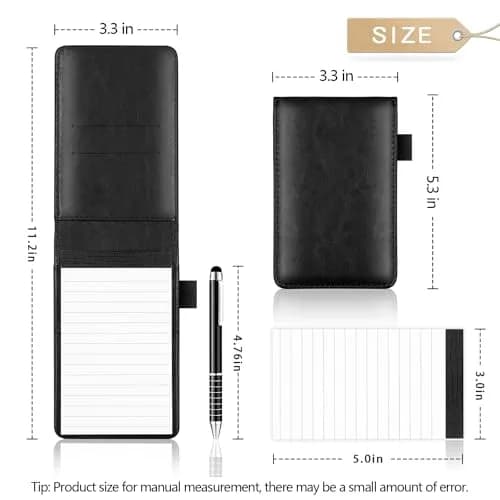 Xhwykzz Black PU Leather Pocket Notebook Holder Set with Pen & 5 Refills | 3x5 Inch, 30 Lined Pages Per Pad thumbnail 3